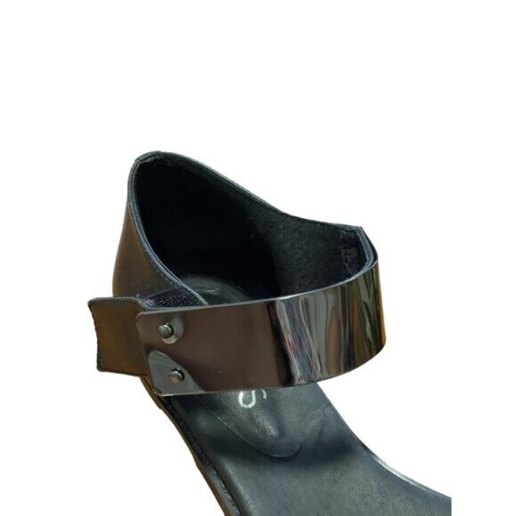 Midas Black‎ Leather Sandals With Silver Metal Ankle Strap Size 39-8 - Picture 4 of 16